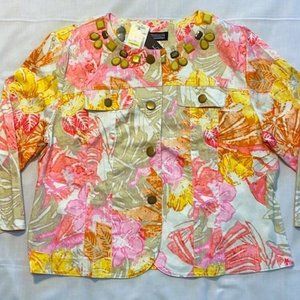 Linear Jacket Ladies L Colorful Floral 3/4 sleeves